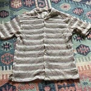 Men’s Striped Crochet Short Sleeve Shirt